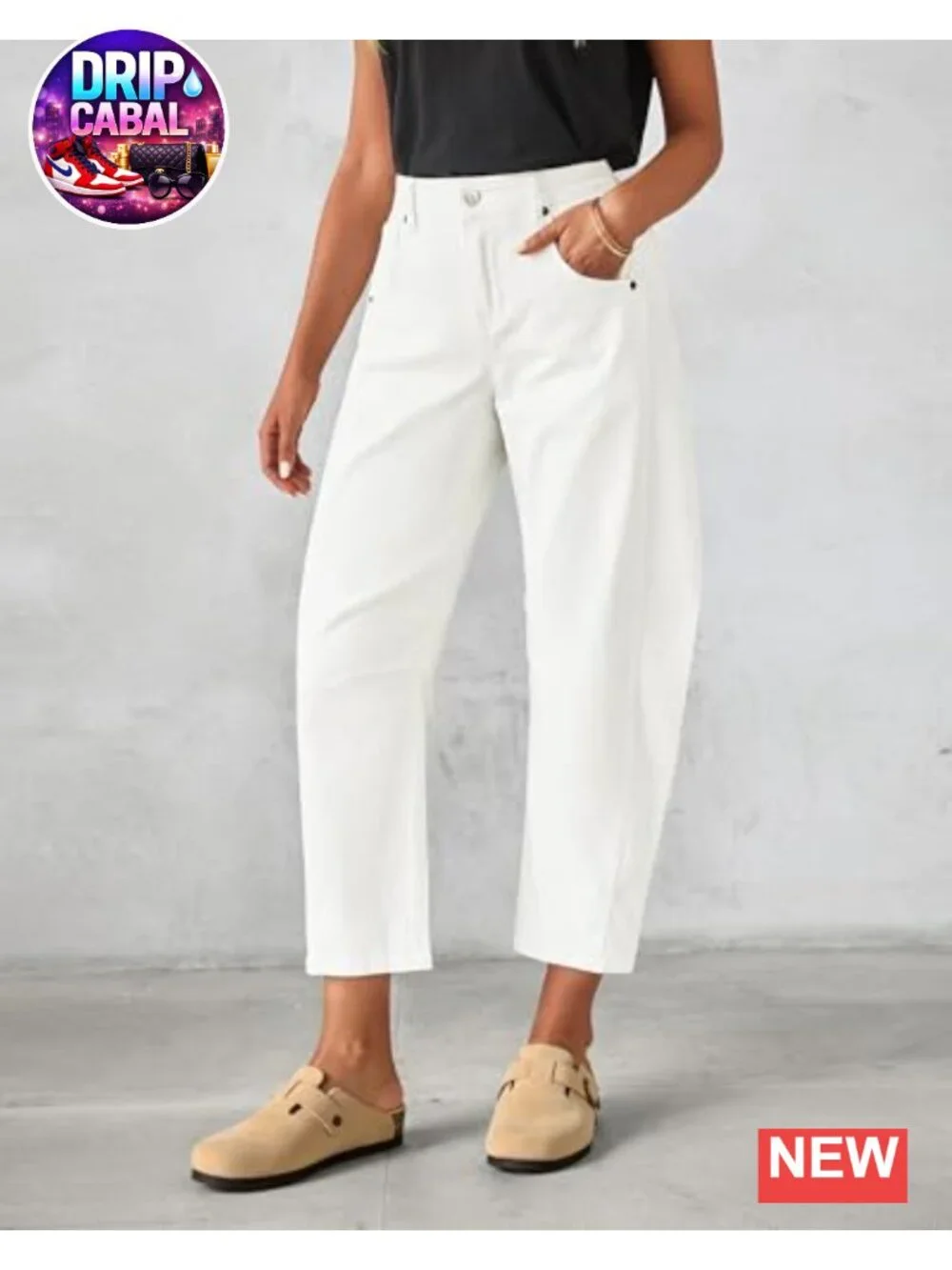 High Waist Barrel Jeans Women Cropped Wide Leg Relaxed Fit Stretchy Denim Pants